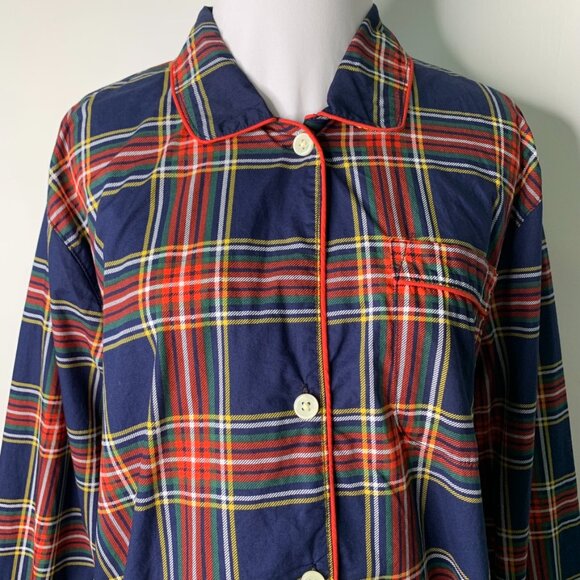 J. Crew Men’s 100% Cotton Red Blue Holiday Plaid Pajama Set Size Medium - Picture 2 of 14